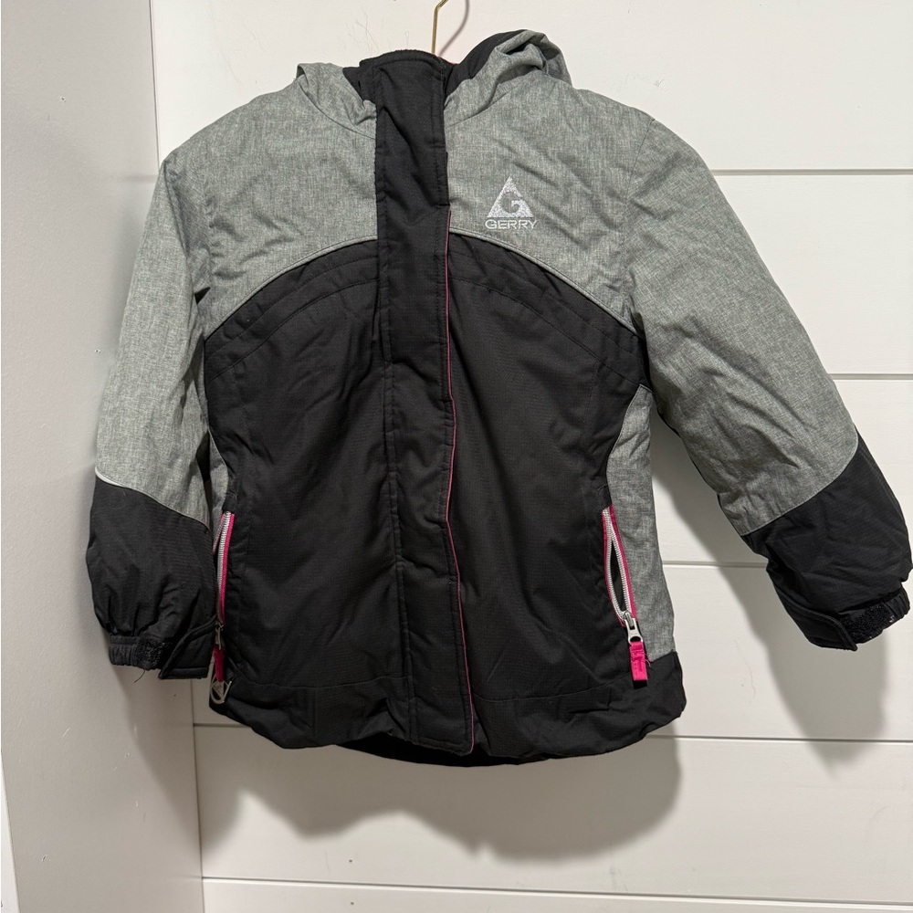 Gerry Weber Kids Two-Tone Black & Gray Hooded Puffer with Pink Trim